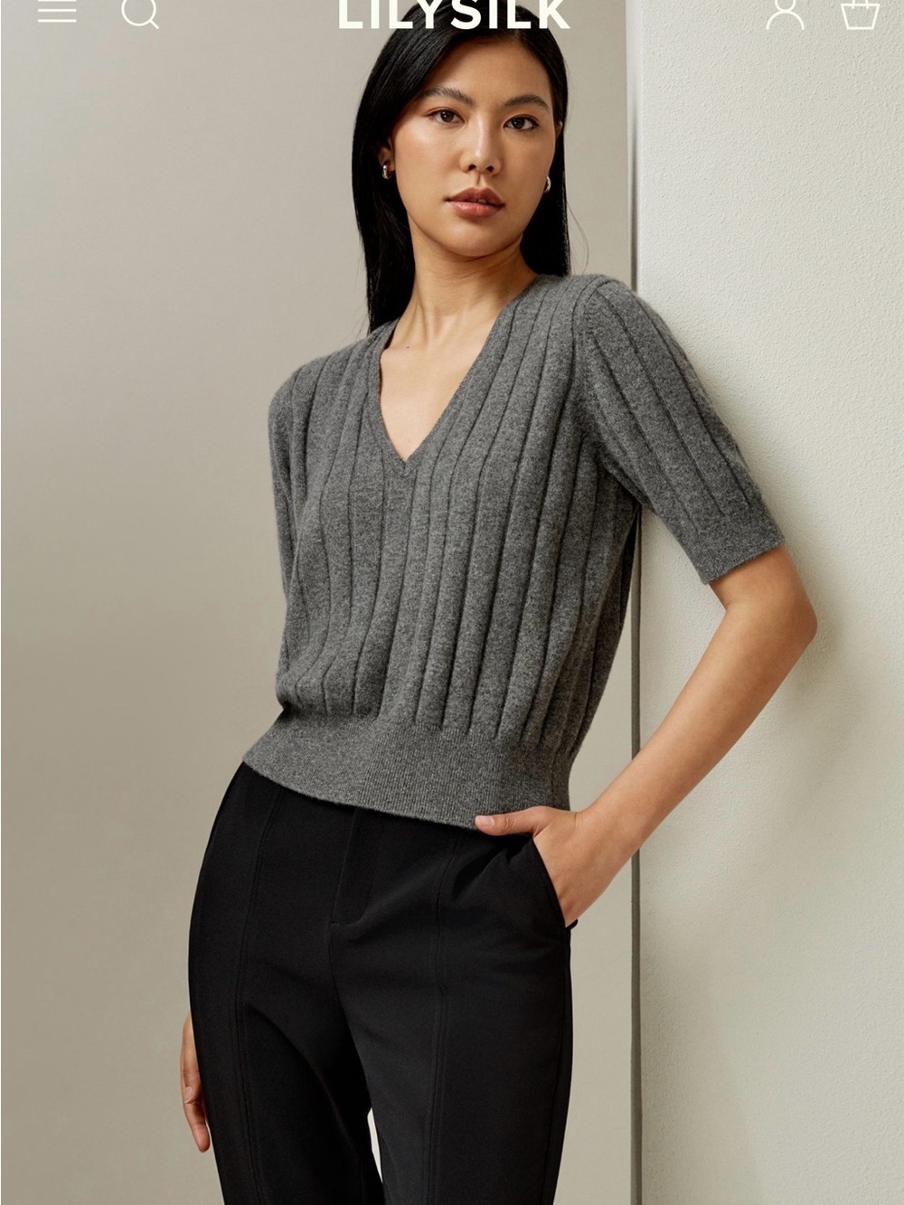 Lilysilk V-Neck Cashmere T-Shirt Sz M
